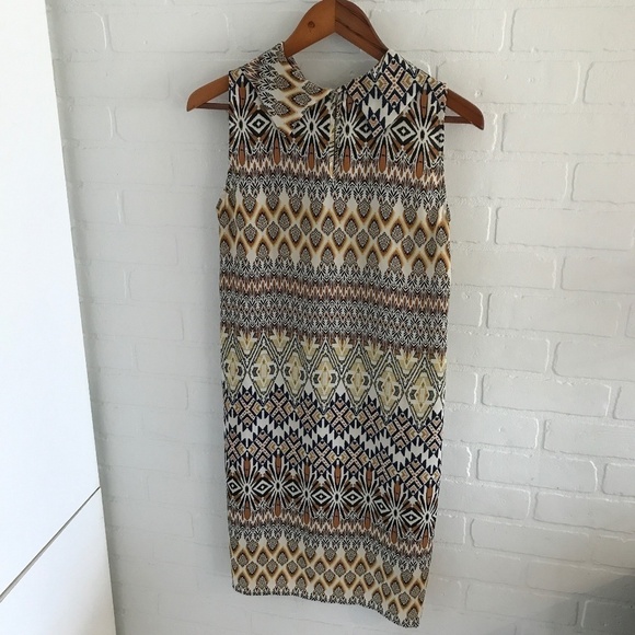 Mini Dress retro art deco print Swing Shift dress flowy Lightweight M - Picture 12 of 15